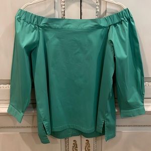 LOFT Green Off Shoulder Cotton Blouse size XS